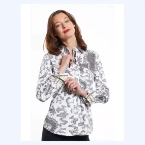 Grey & White Dragon Print Shirt