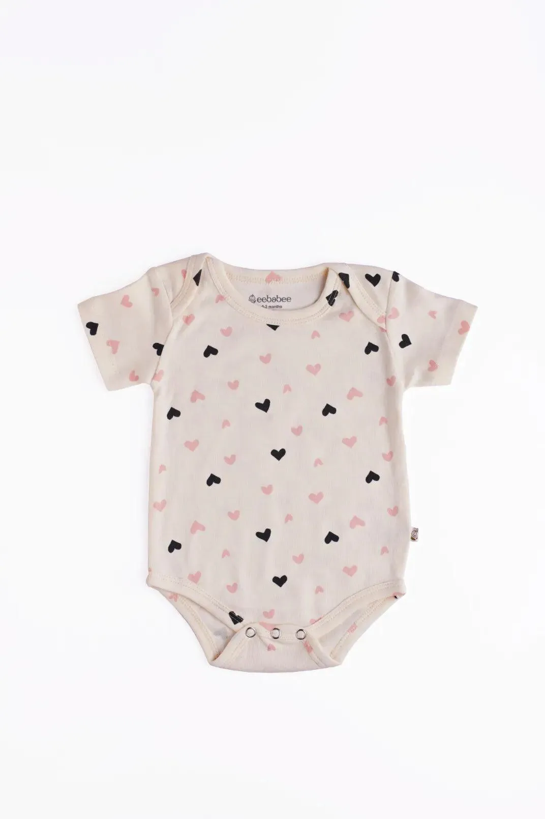 Half sleeve heart pattern in cream bodysuit  for baby