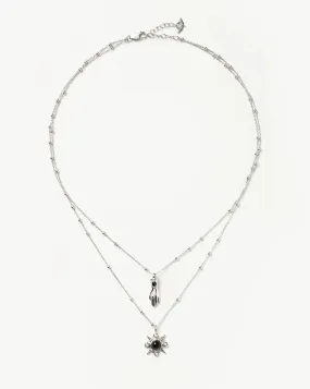 Harris Reed Handpicked Double Chain Pendant Necklace | Silver Plated/Pearl & Onyx