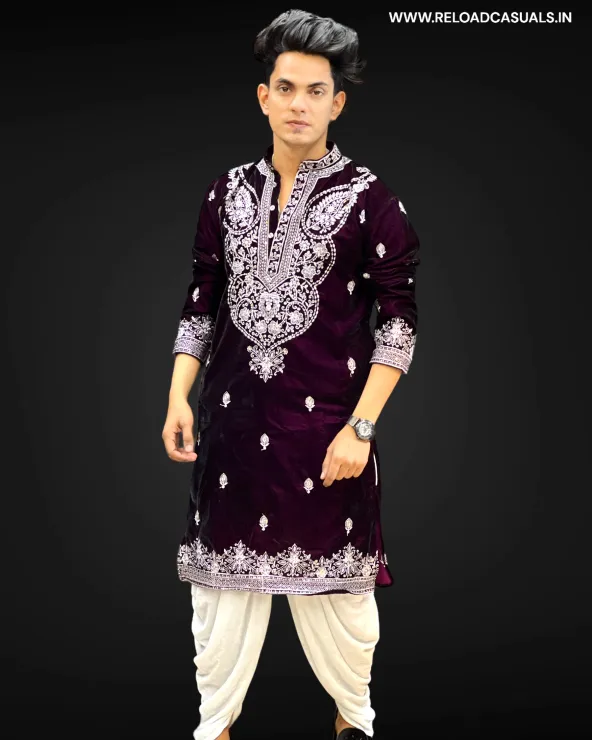 Heart Shape Designer Work Kurta & Pyjama - Combo