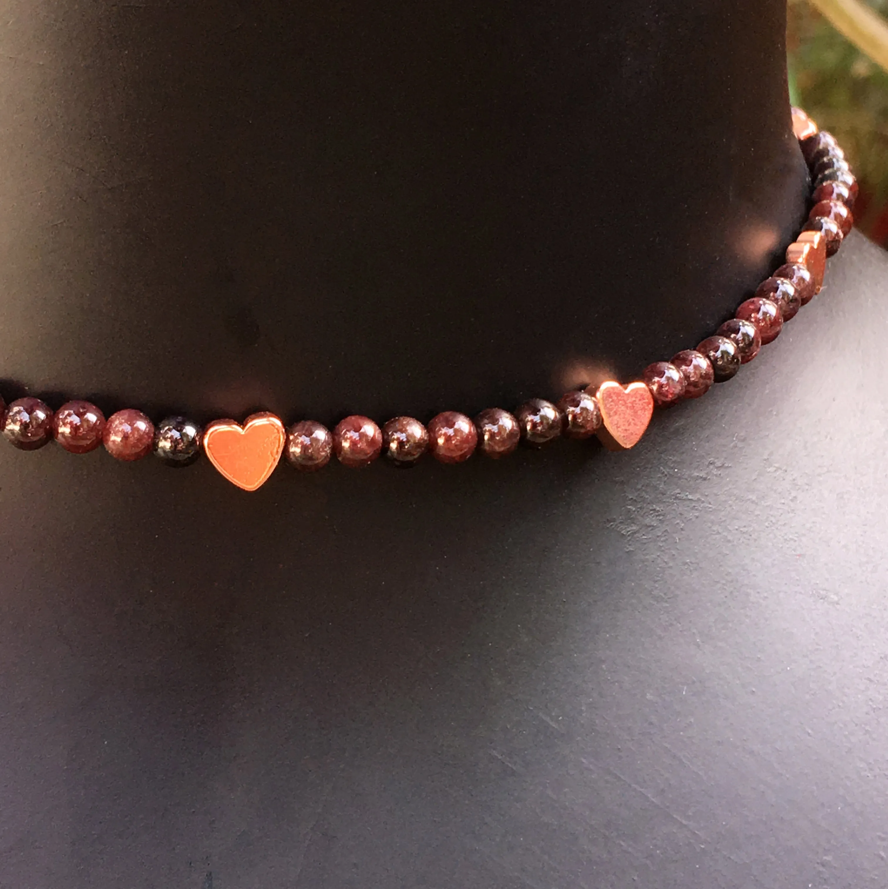 Hematite Hearts Choker necklace with various Gemstone