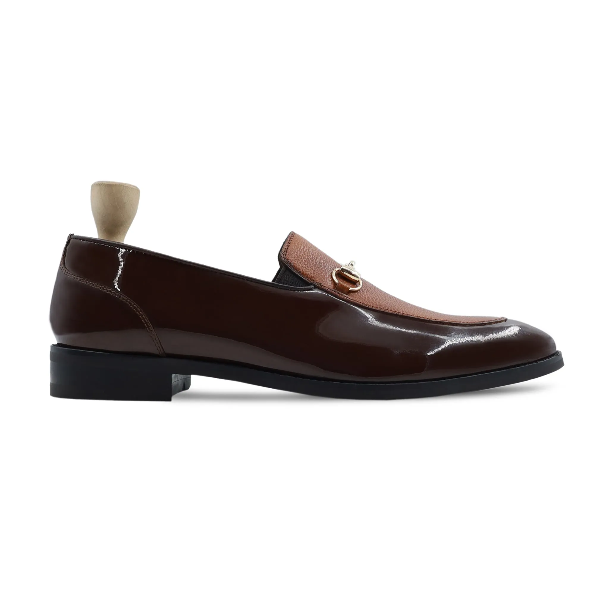 Heuchera -  Men's Dark Brown Patent And Brown Pebble Grain Loafer