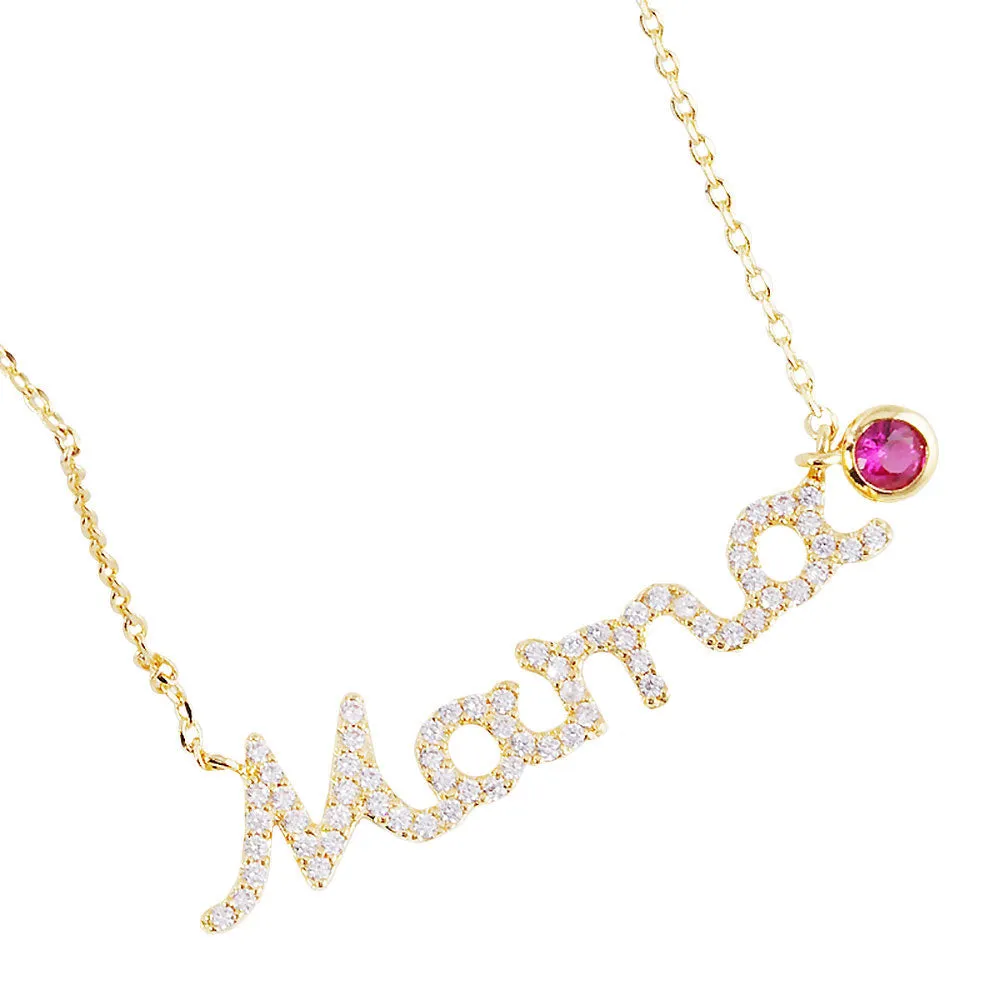 July Birthstone MAMA Message Pendant Necklace