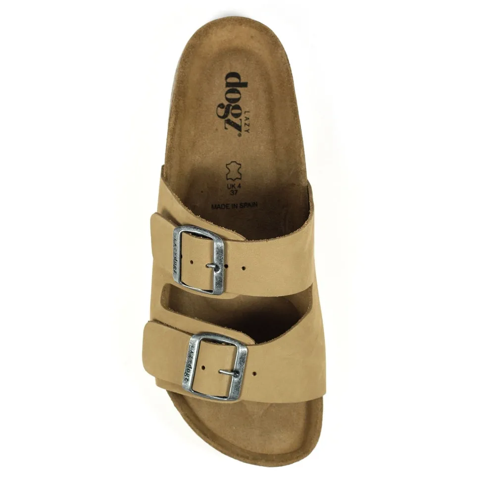 Ladies Lazy Dogz Slip On Mules Beige Adjustable Straps Footbed Roco sale