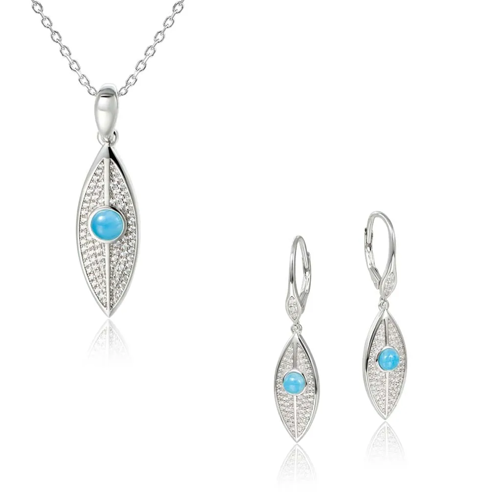 Larimar Dew Drop Leaf Pendant & Earrings Set