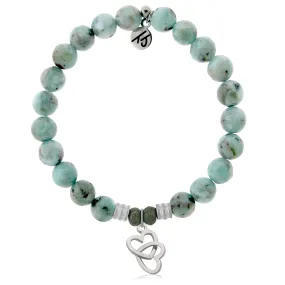 Larimar Gemstone Bracelet with Linked Hearts Sterling Silver Charm