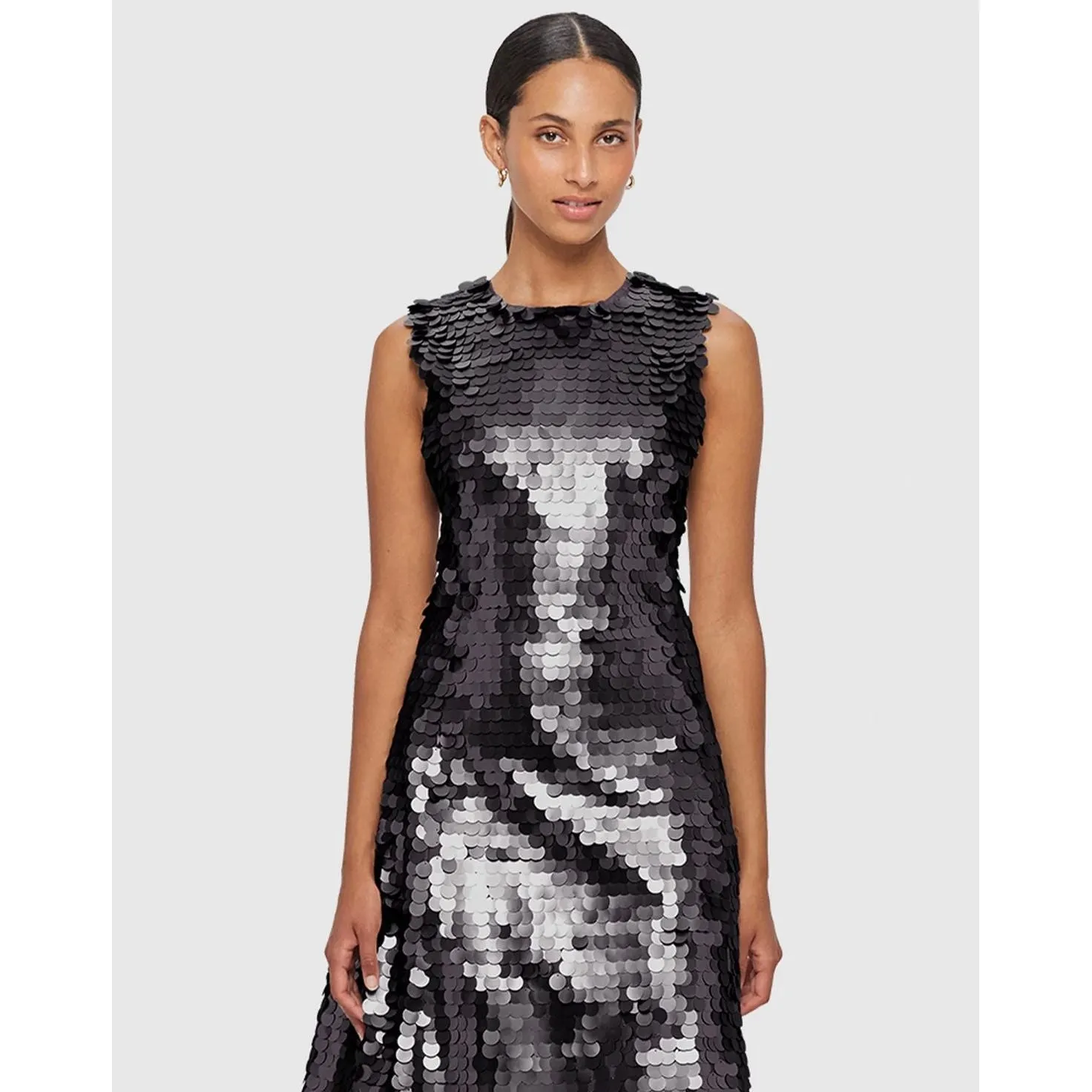 Leo Lin Priscilla Sequin Sleeveless Tie Back Midi Dress - Ebony