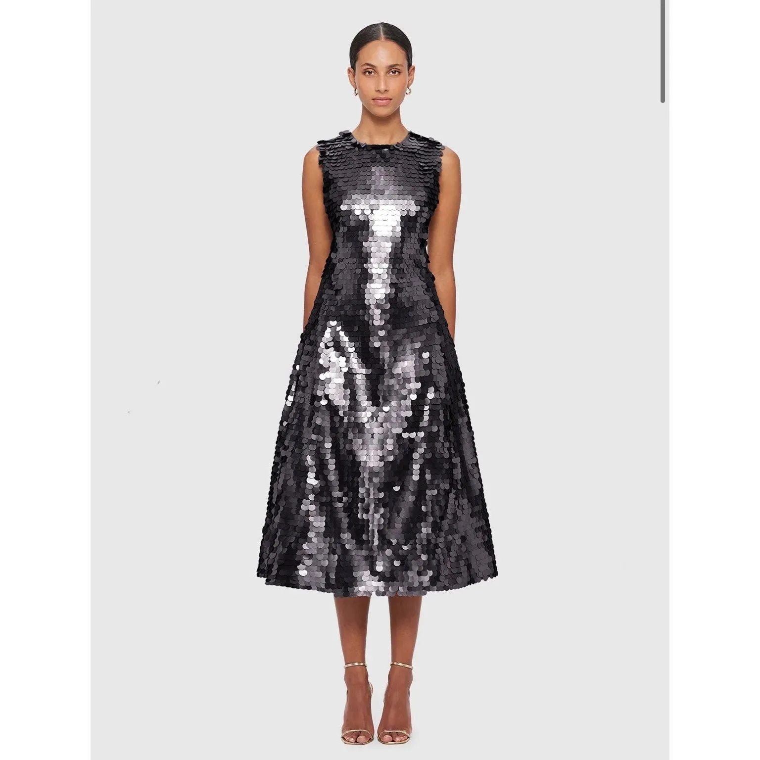 Leo Lin Priscilla Sequin Sleeveless Tie Back Midi Dress - Ebony