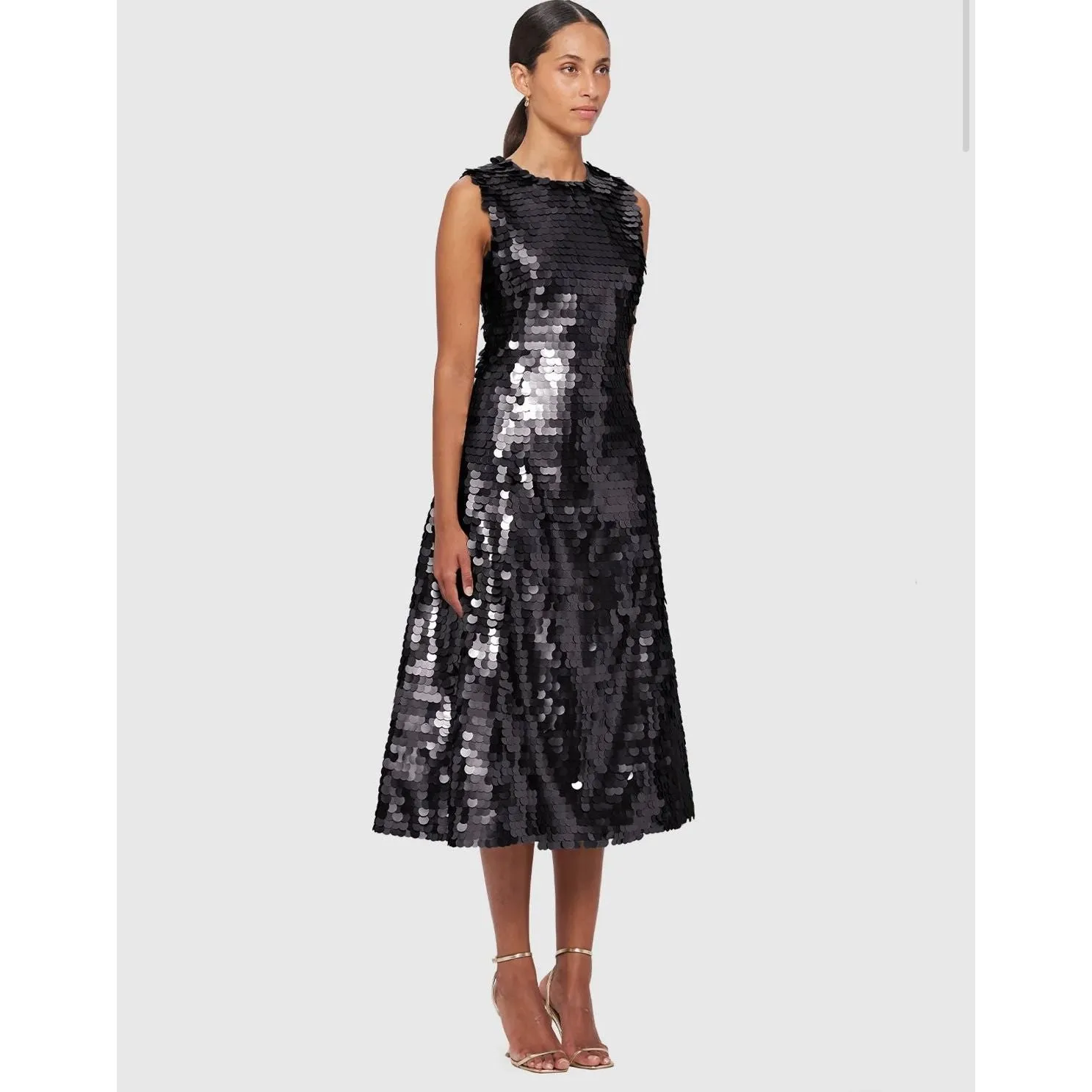 Leo Lin Priscilla Sequin Sleeveless Tie Back Midi Dress - Ebony