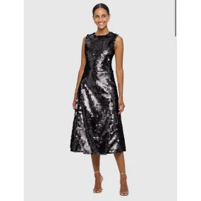 Leo Lin Priscilla Sequin Sleeveless Tie Back Midi Dress - Ebony