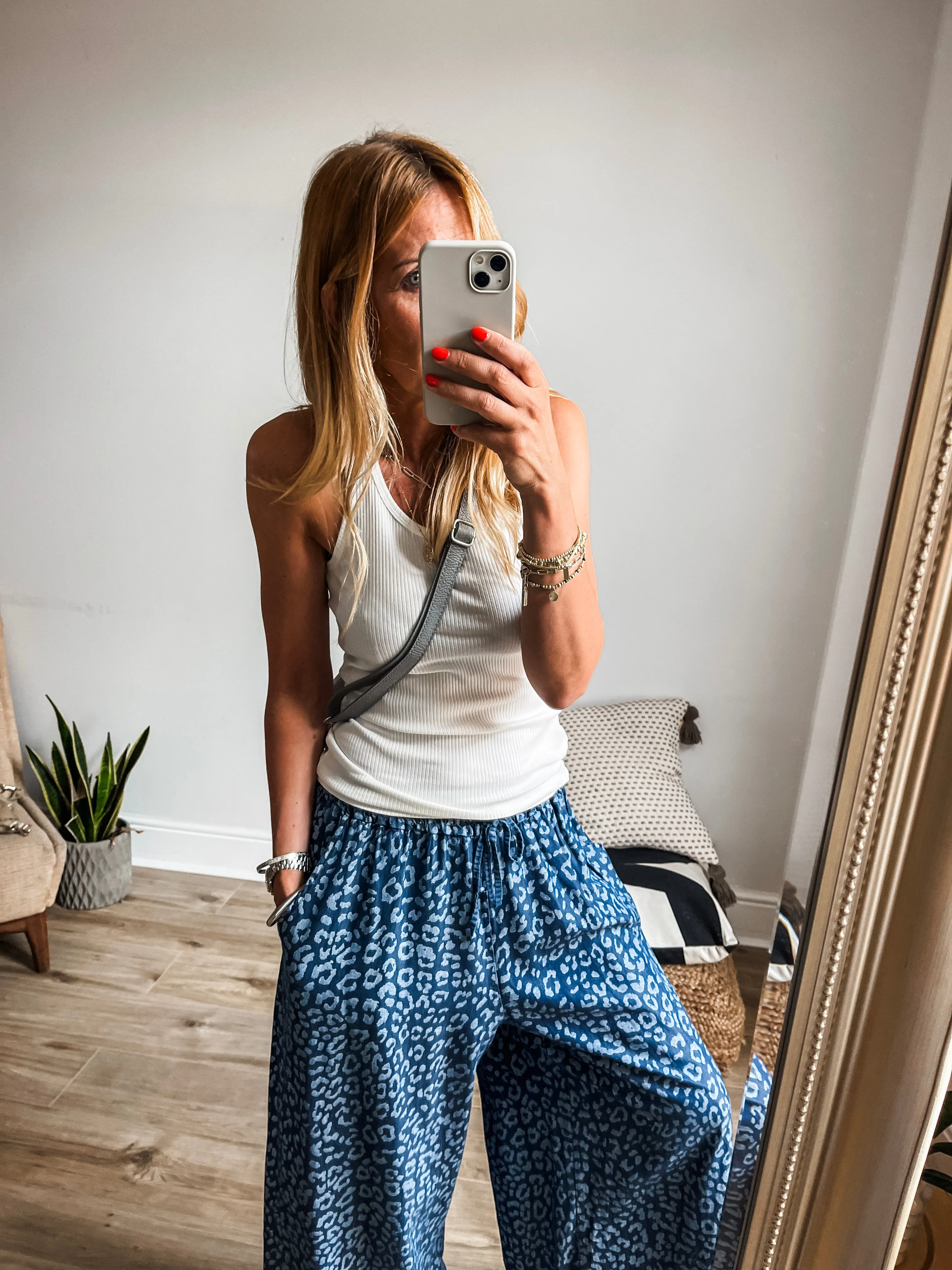 Leopard Print Chambray Wide Leg Trousers