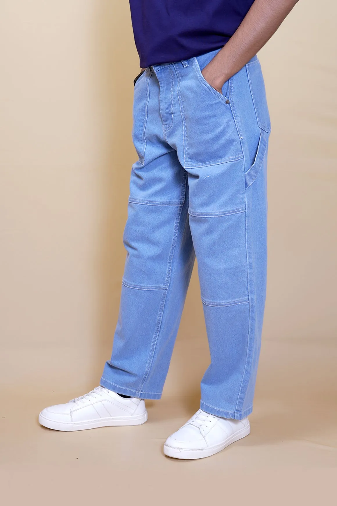 Light Blue Baggy Straight Fit Carpenter Jeans[UNISEX]