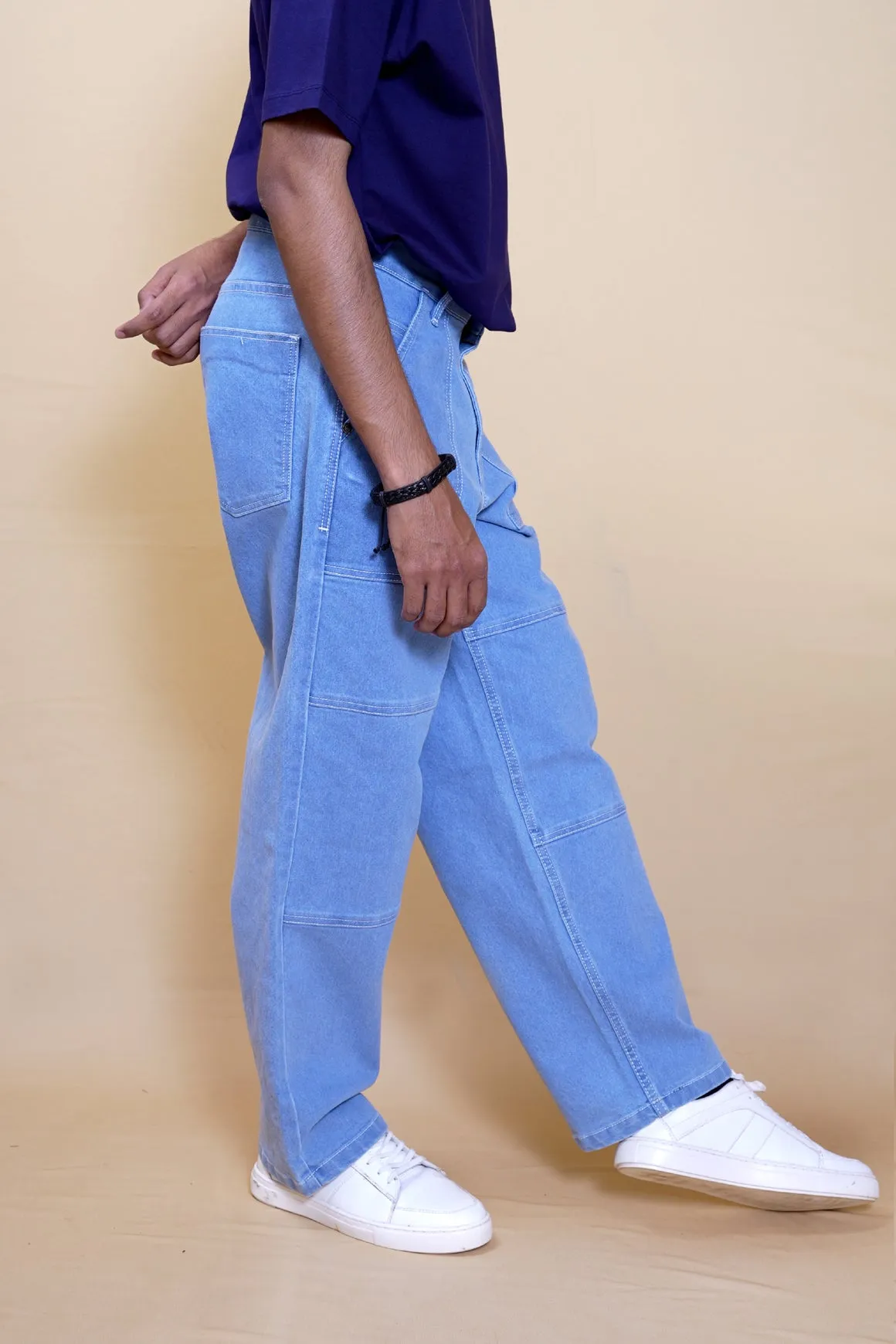 Light Blue Baggy Straight Fit Carpenter Jeans[UNISEX]