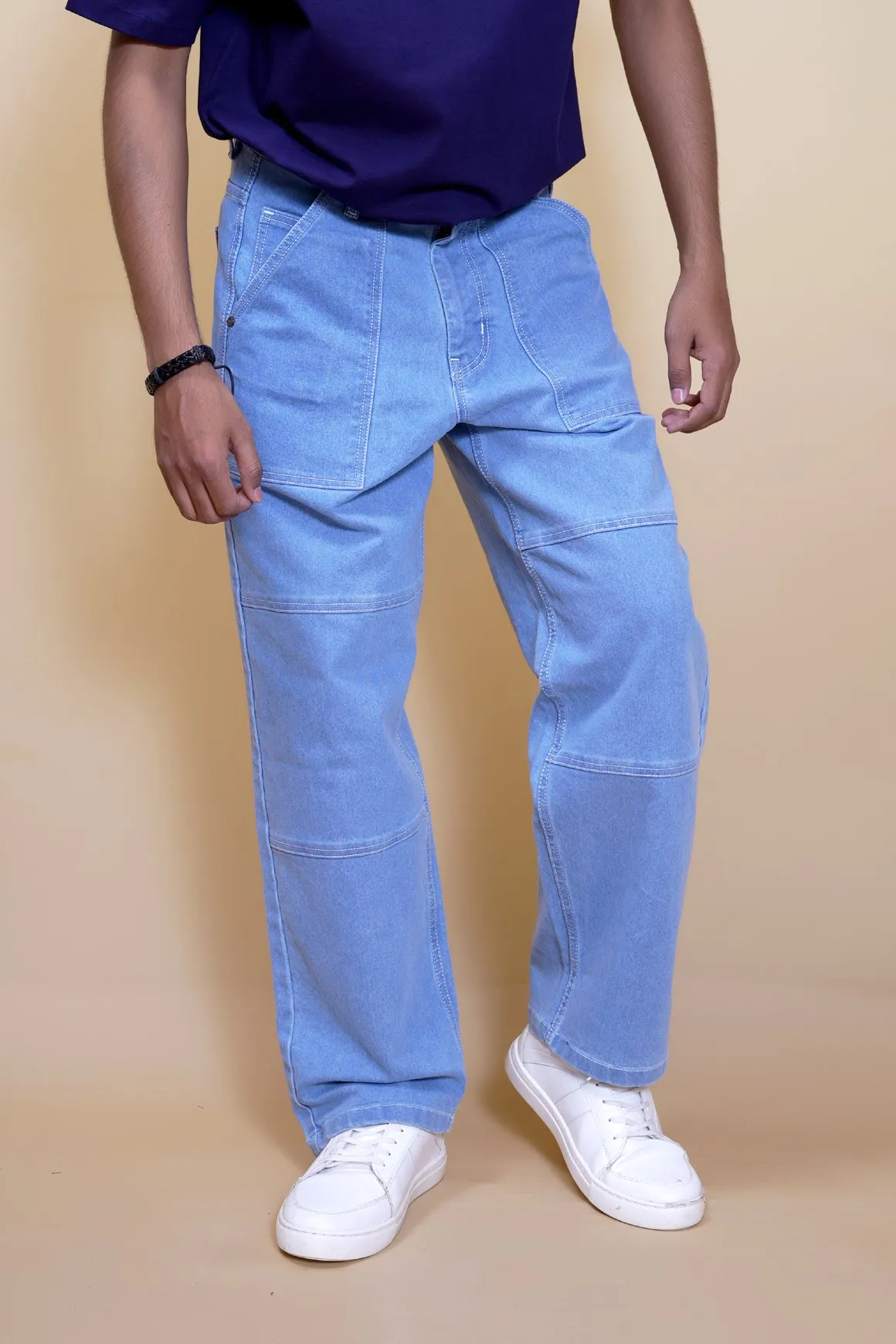 Light Blue Baggy Straight Fit Carpenter Jeans[UNISEX]