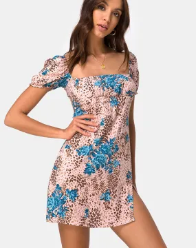 Lonma Mini Dress in Jungle Flower Blue Cream