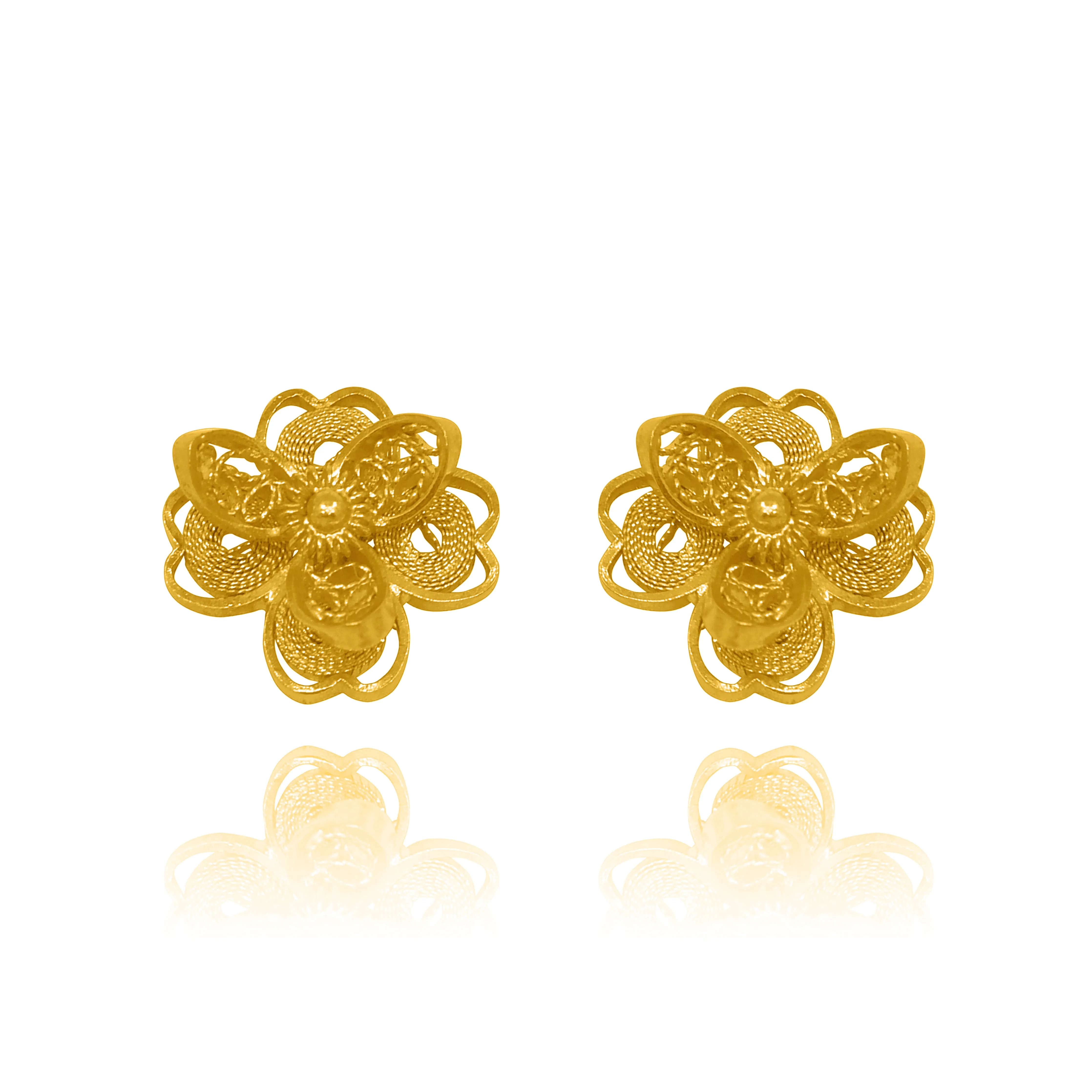 LOTUS SOLID GOLD 18K STUD EARRINGS FILIGREE