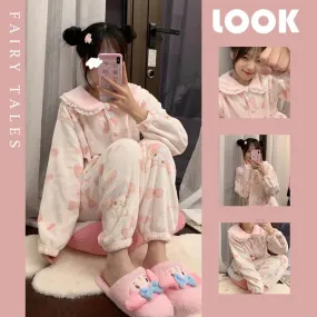 Lovely melody coral velvet pajamas by0074