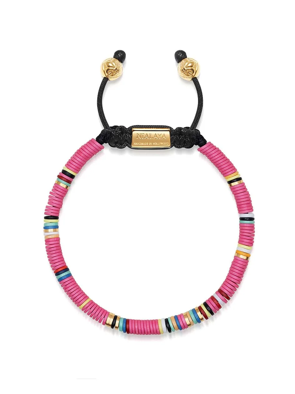 Men's Beaded Bracelet with Pink and Gold Disc Beads