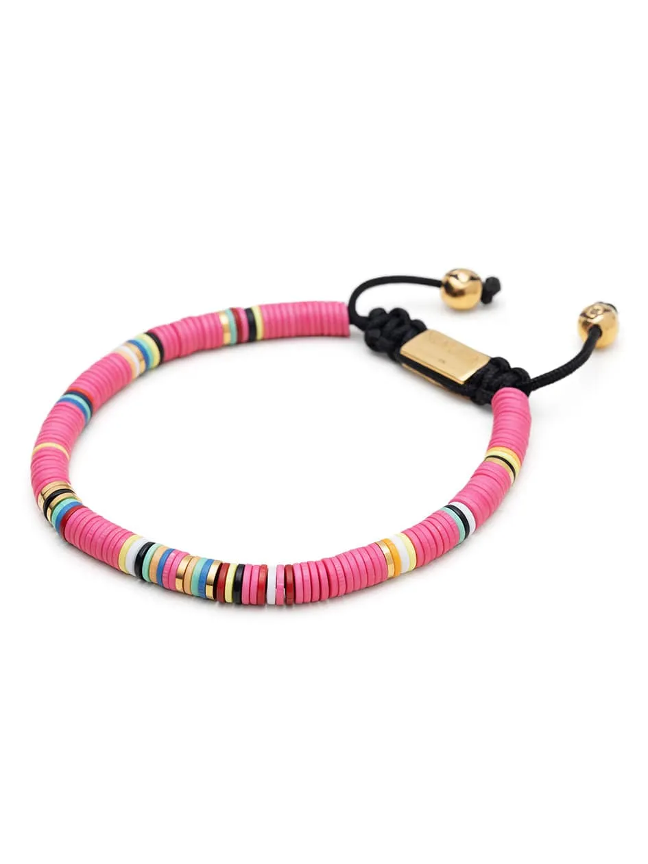 Men's Beaded Bracelet with Pink and Gold Disc Beads