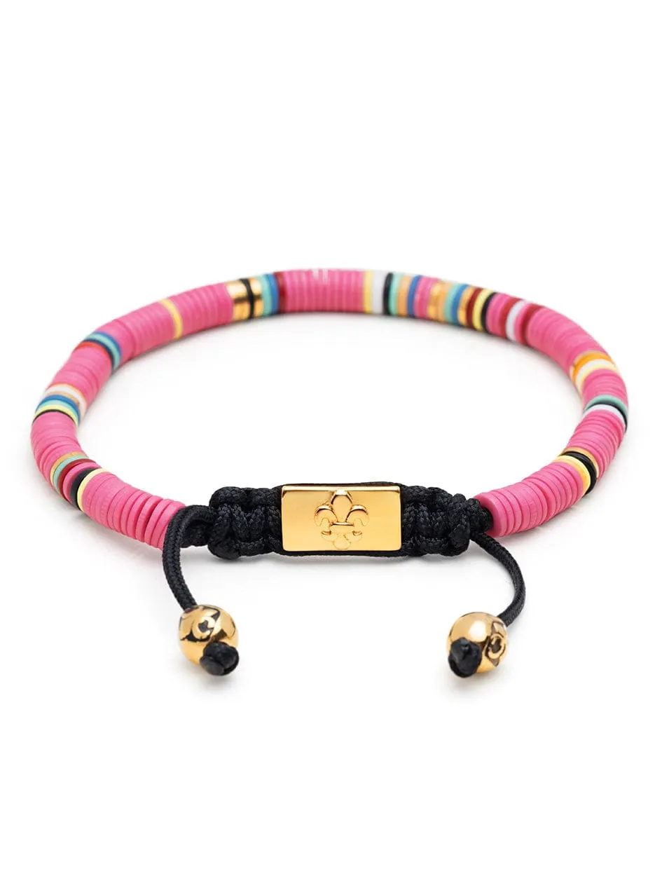 Men's Beaded Bracelet with Pink and Gold Disc Beads