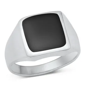 Mens Black Onyx Square Sterling Silver Ring