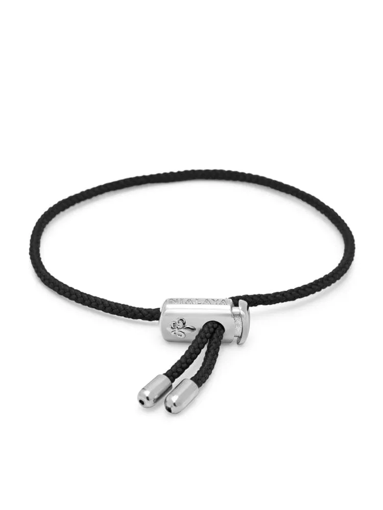 Men's Black String Bracelet with Adjustable Silver Lock