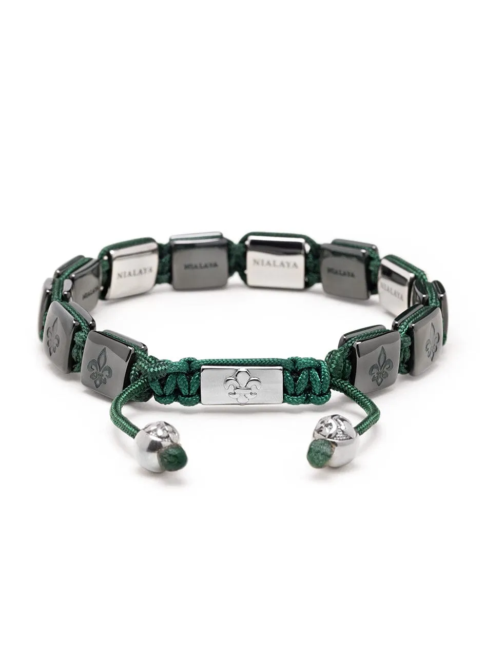 Men's Ceramic Flatbead Bracelet in Green and Silver