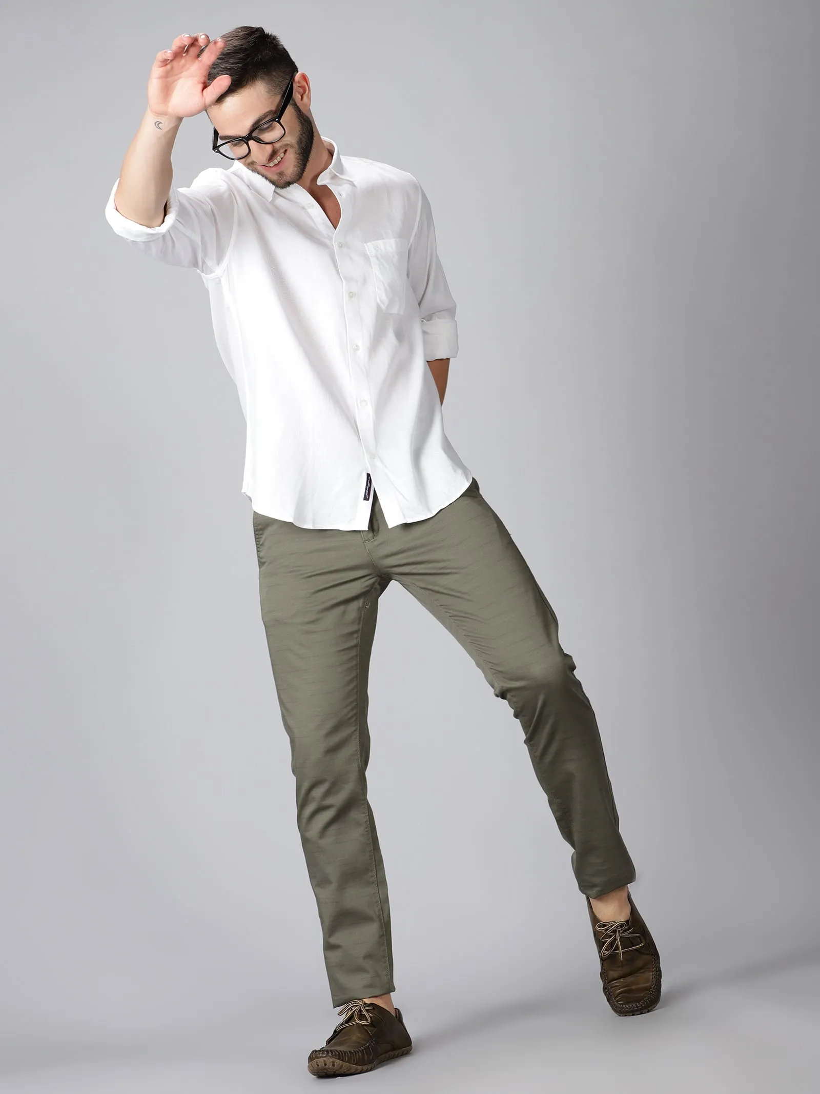 MEN'S DOBBY WHITE SOLID SLIM FIT SHIRT