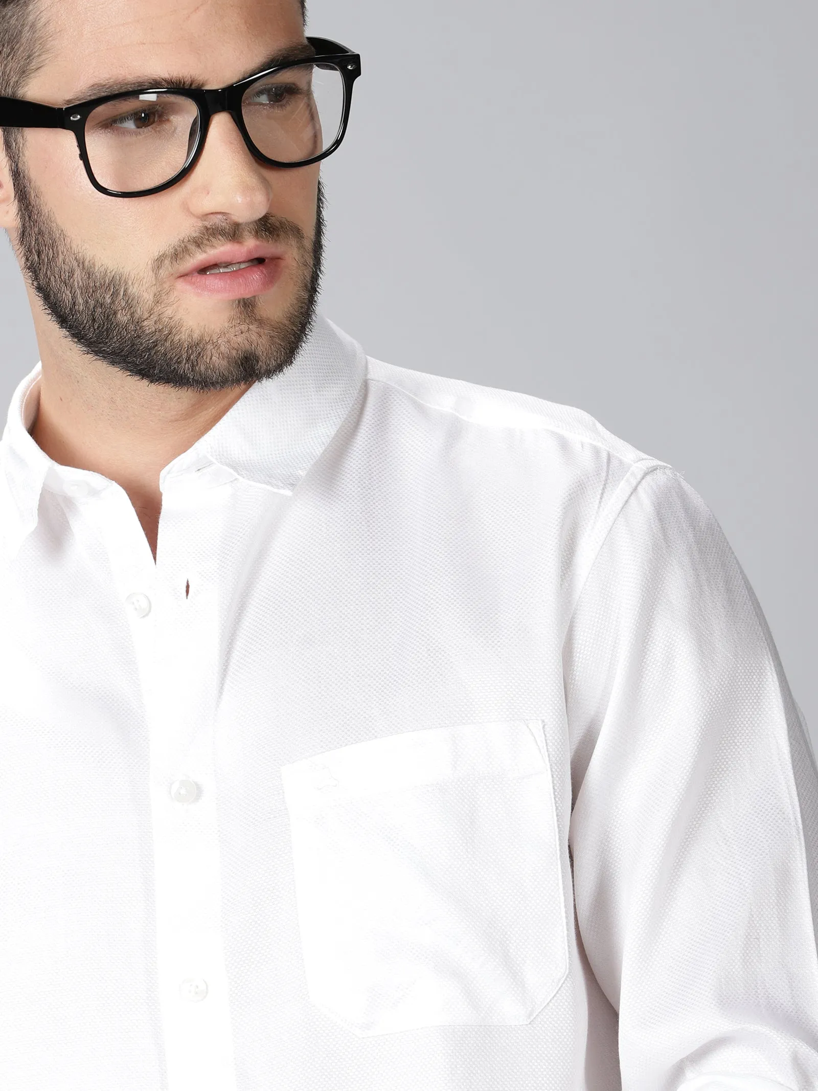 MEN'S DOBBY WHITE SOLID SLIM FIT SHIRT