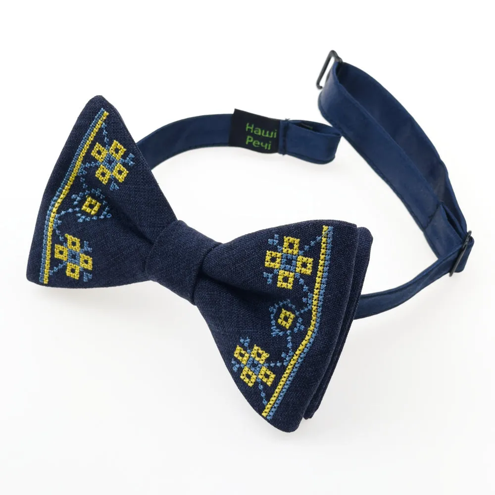 Men's Embroidered Bowtie and Suspenders Set - Blue and Yellow