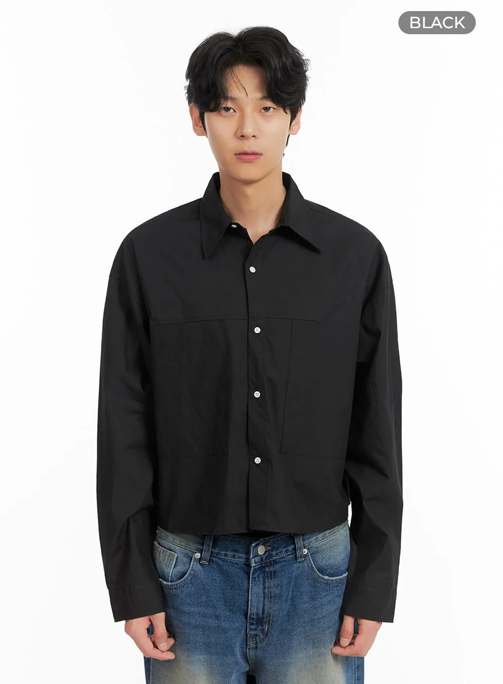 Men's Solid Cotton Crop Shirt IA401