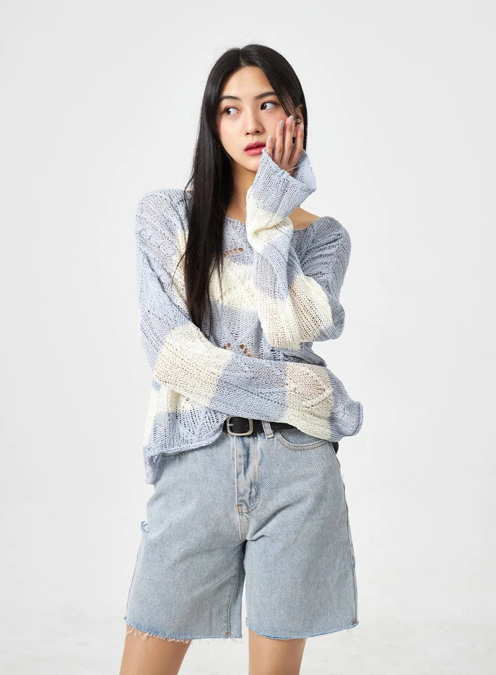 Mesh Stripe Sweater BA310