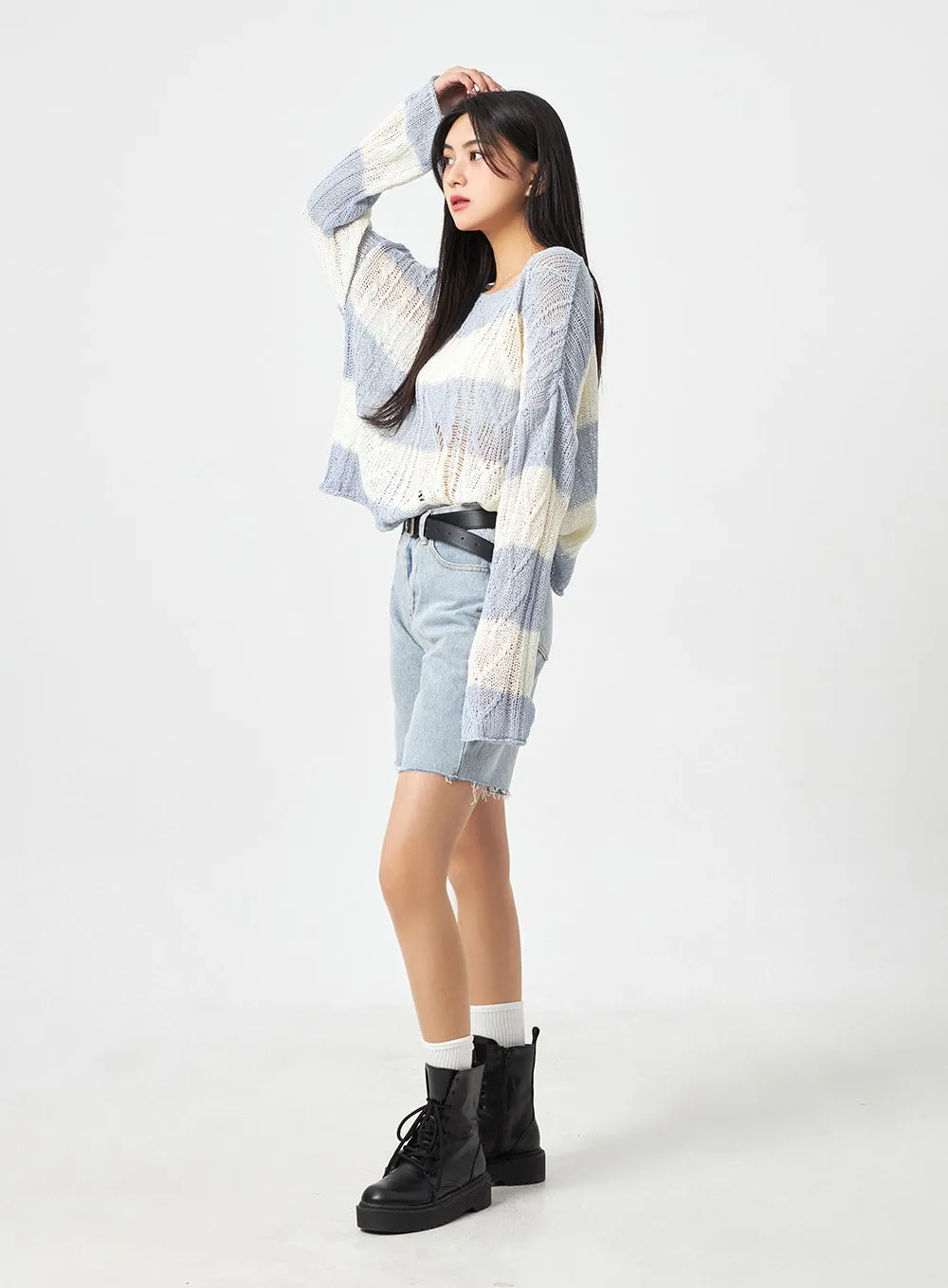 Mesh Stripe Sweater BA310