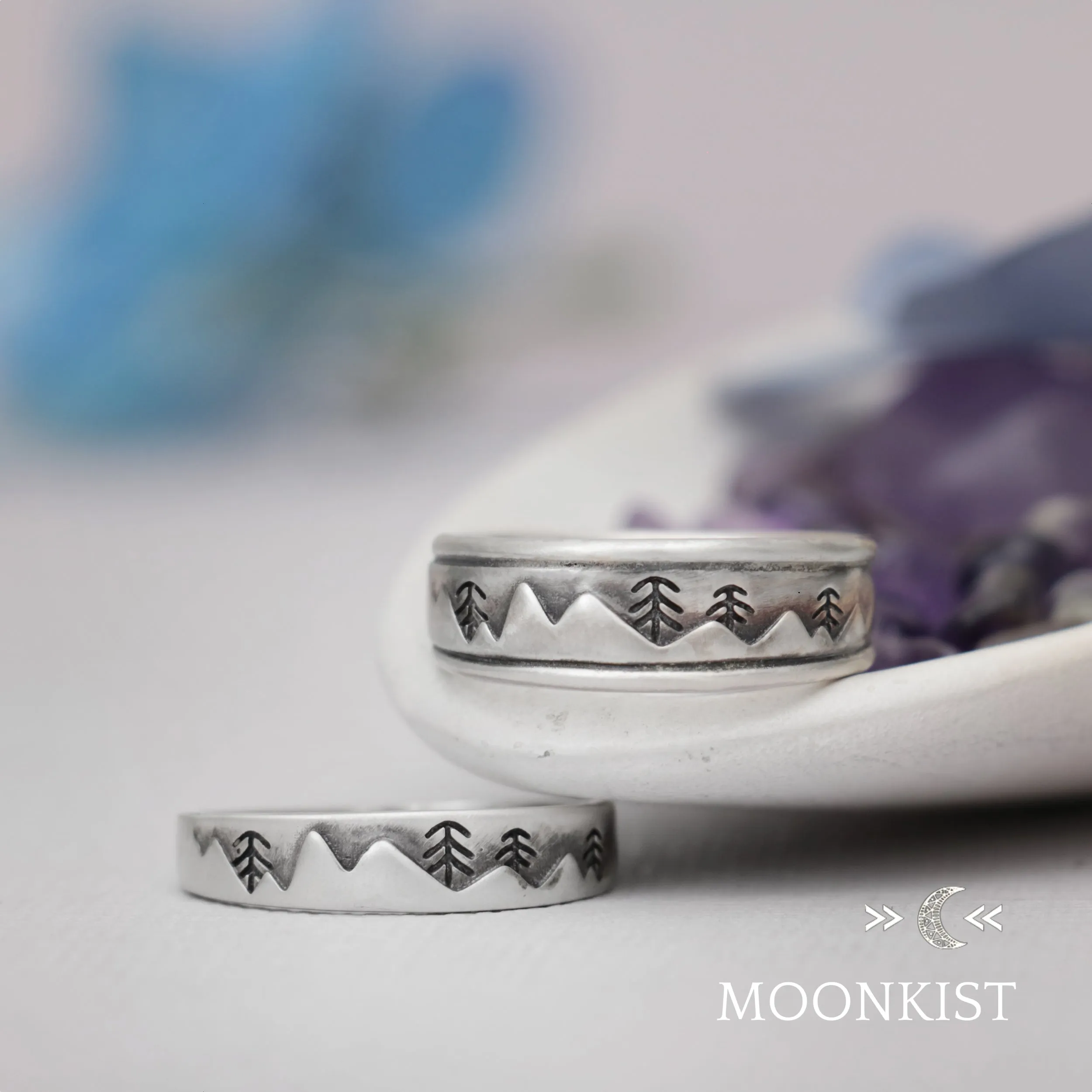 Narrow and Wide Mountain Landscape Wedding Band | Moonkist Designs