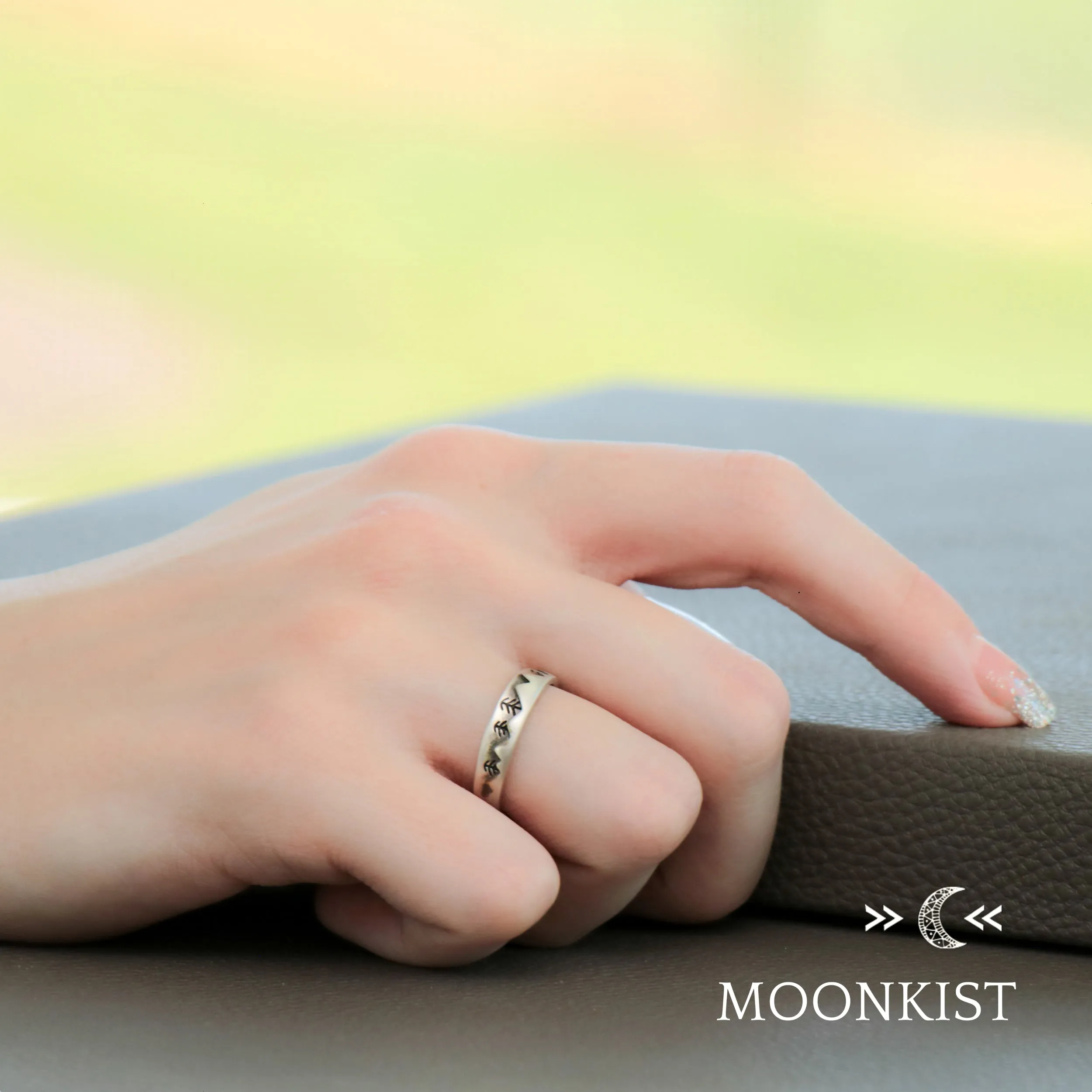 Narrow and Wide Mountain Landscape Wedding Band | Moonkist Designs