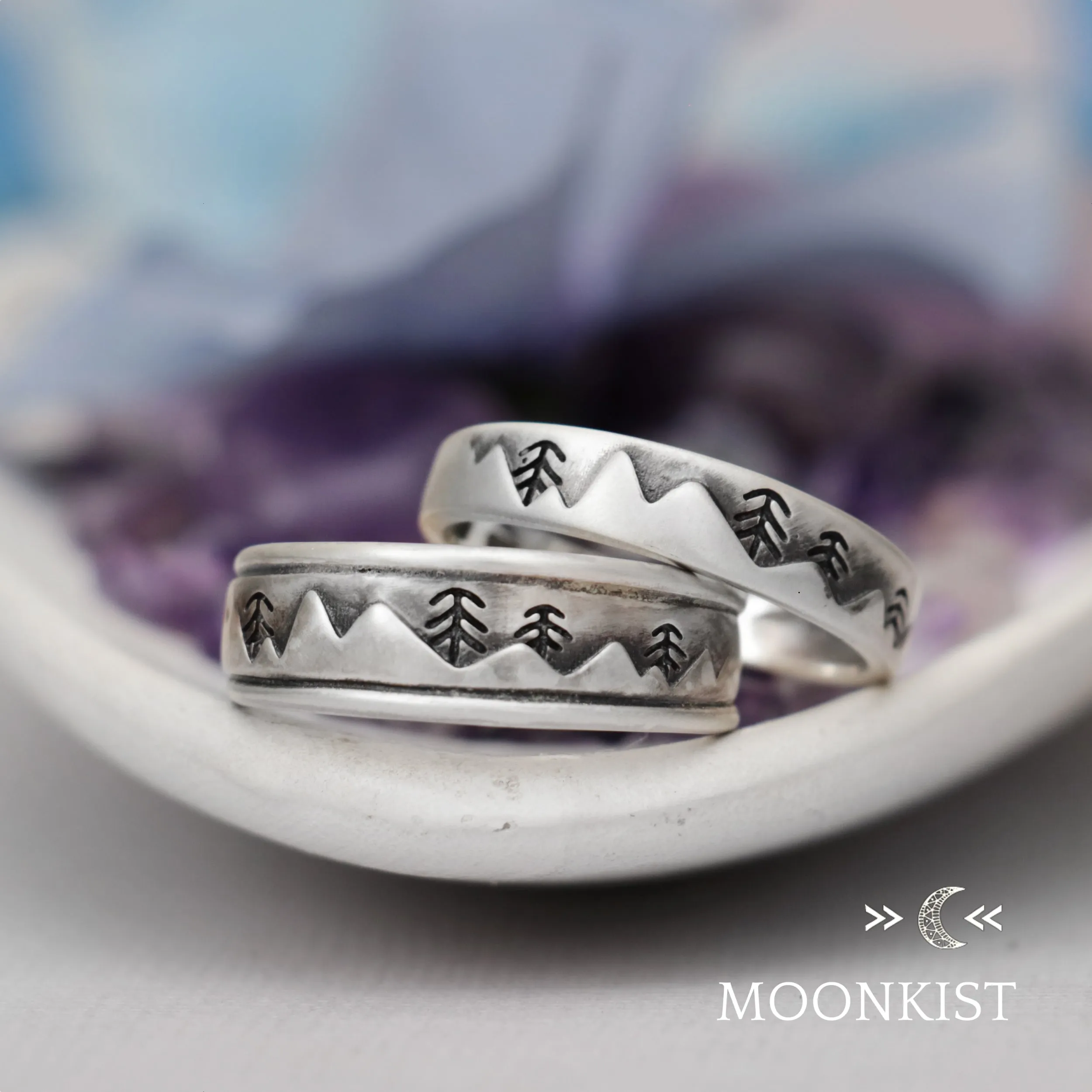 Narrow and Wide Mountain Landscape Wedding Band | Moonkist Designs