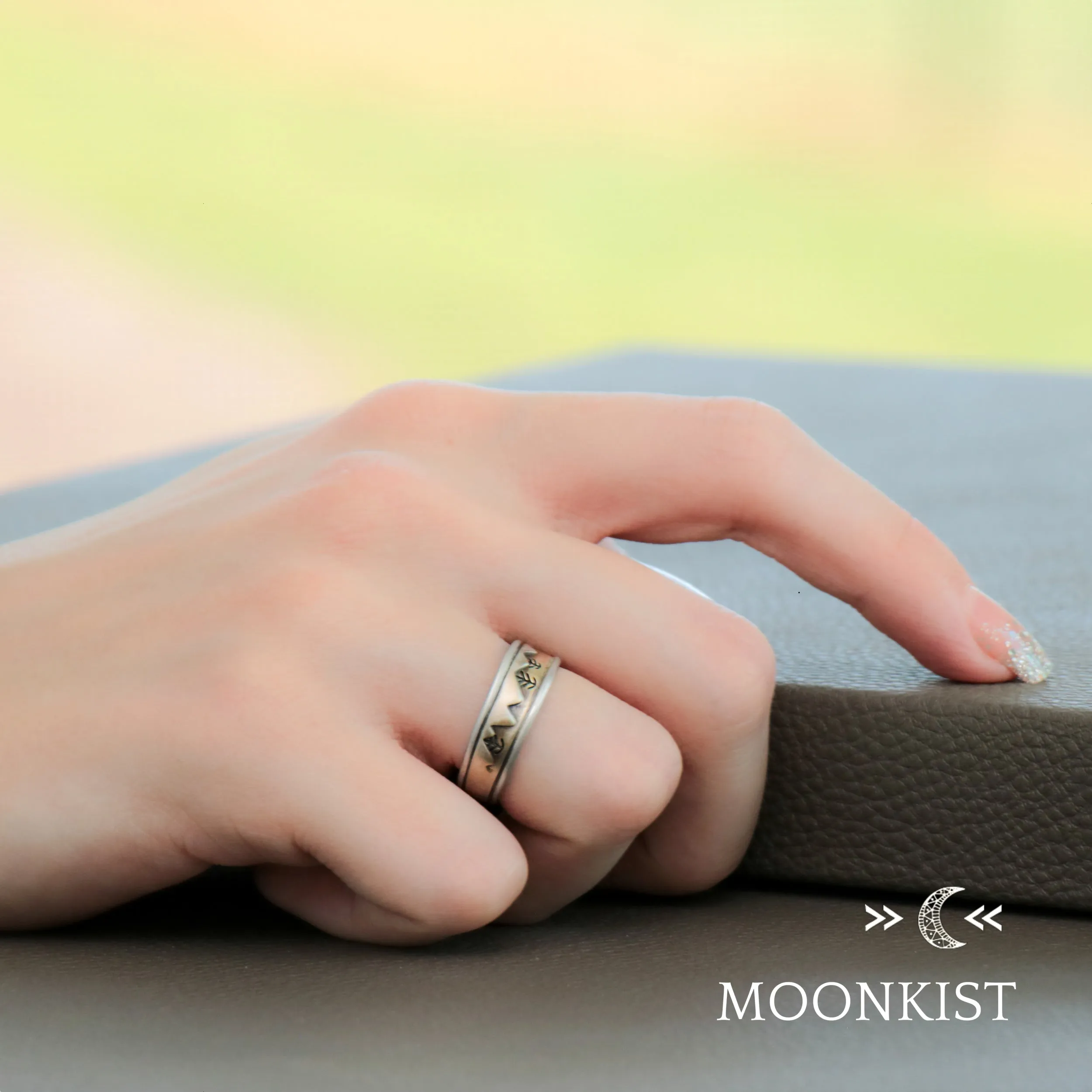 Narrow and Wide Mountain Landscape Wedding Band | Moonkist Designs