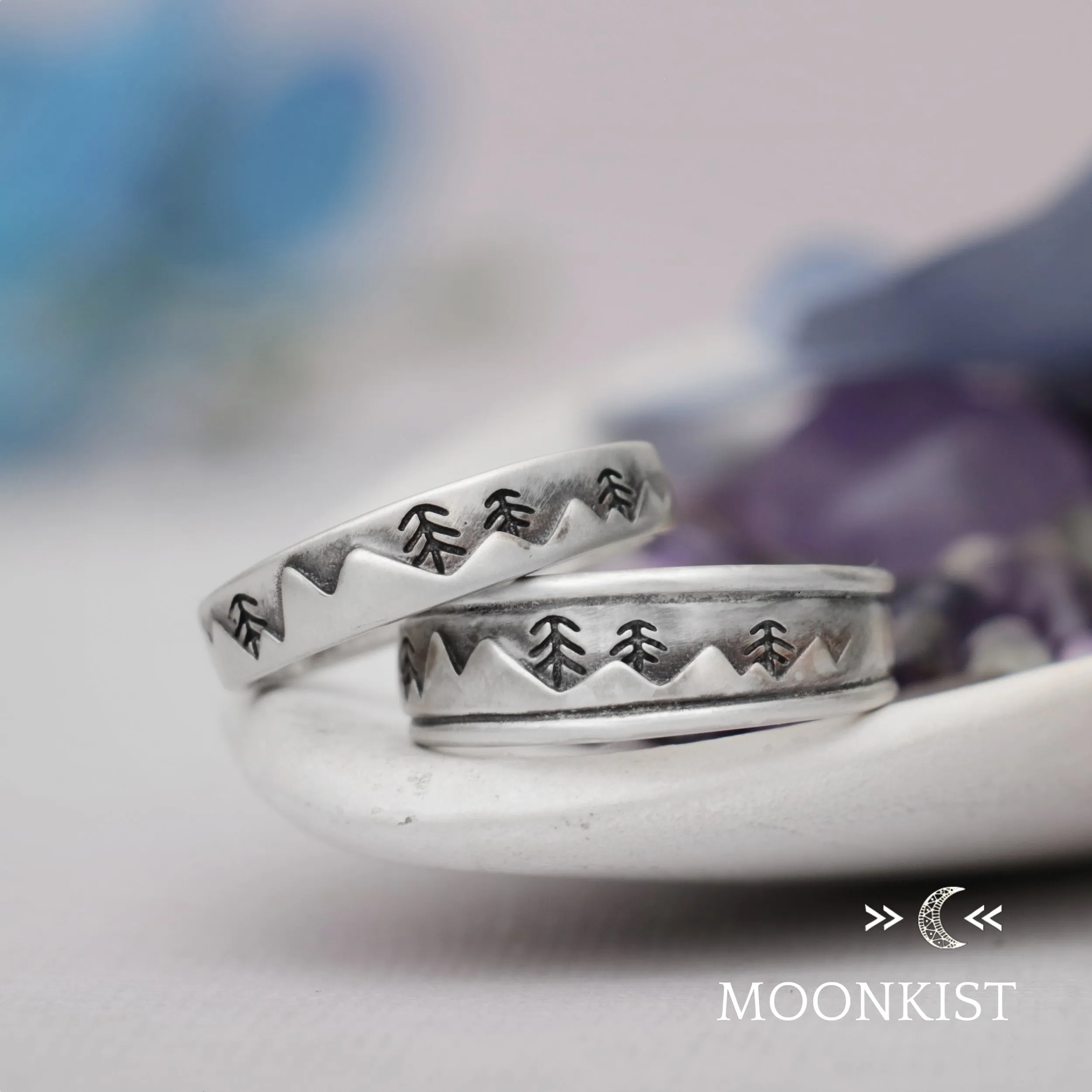 Narrow and Wide Mountain Landscape Wedding Band | Moonkist Designs