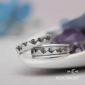 Narrow and Wide Mountain Landscape Wedding Band | Moonkist Designs