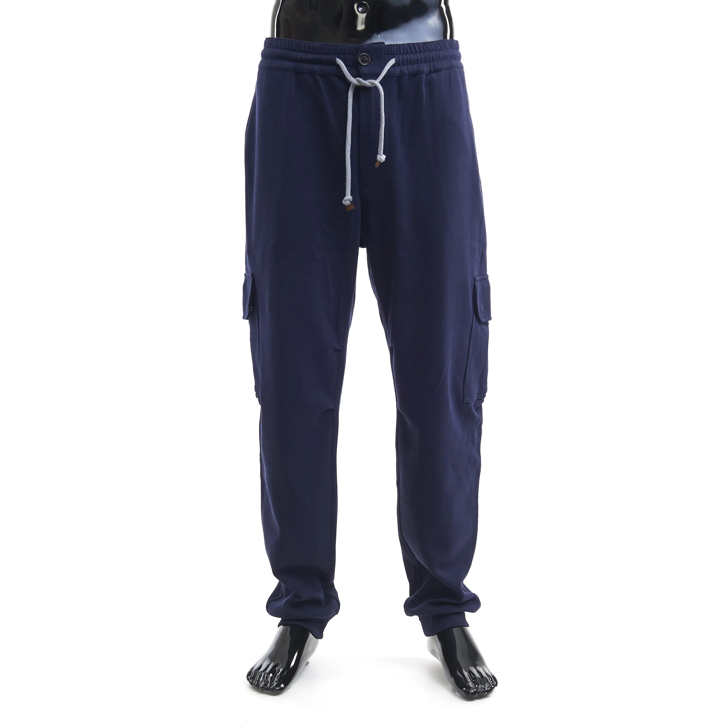 Navy Blue French Terry Cotton Cargo Pants