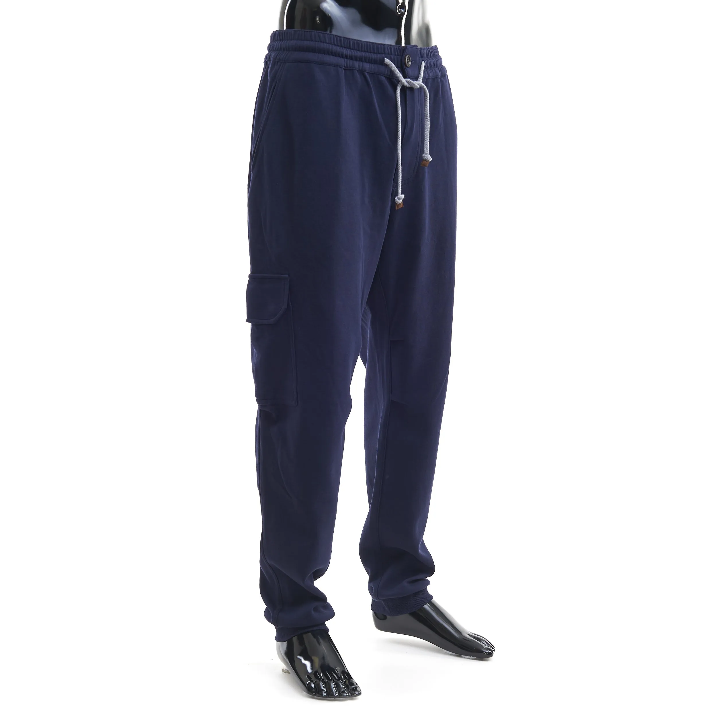 Navy Blue French Terry Cotton Cargo Pants