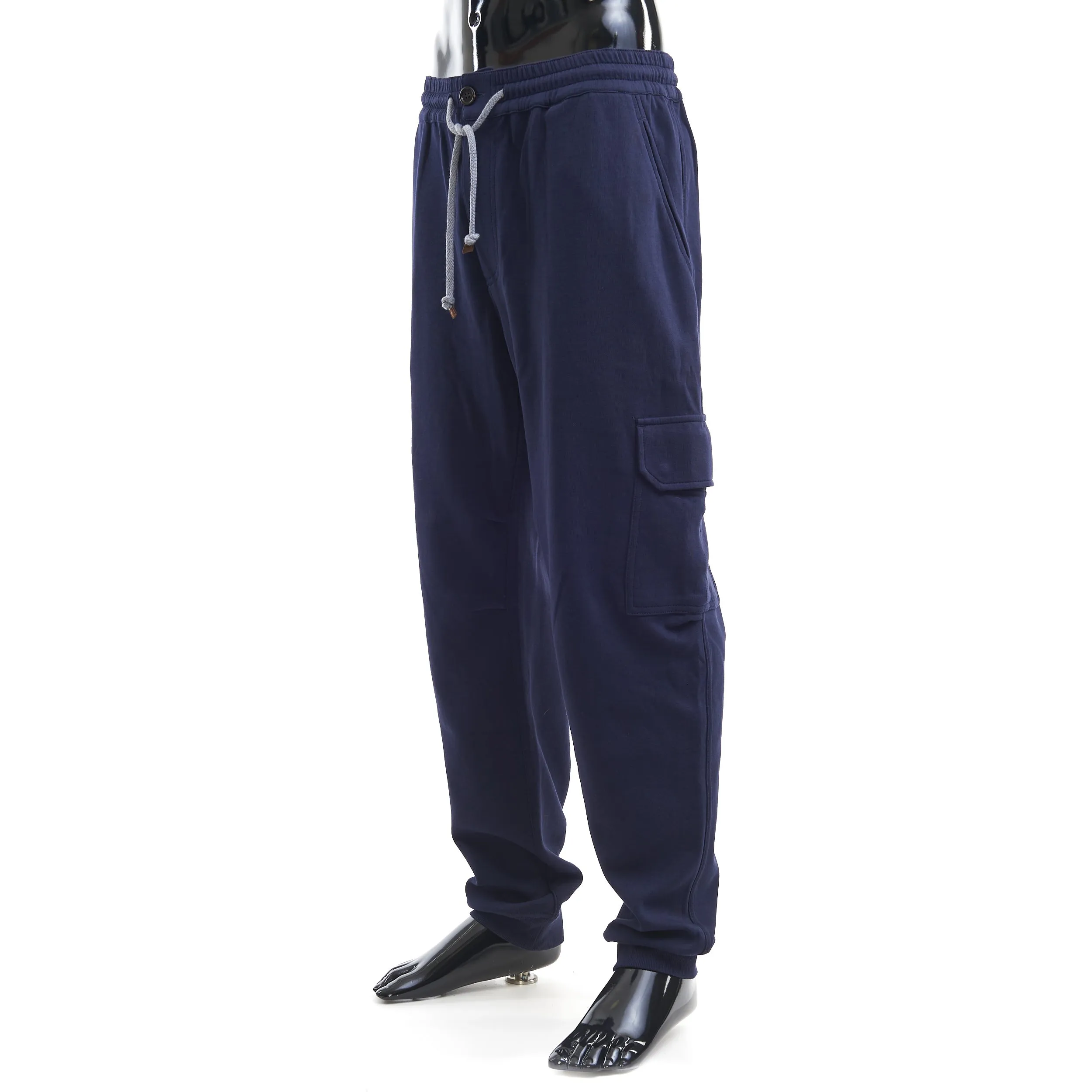 Navy Blue French Terry Cotton Cargo Pants