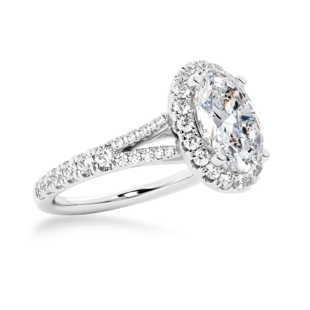 NEW Oval Cut Split-Shank Moissanite Halo Engagement Ring