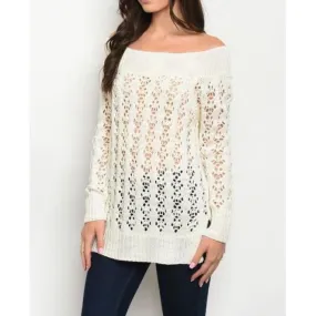 Open Knit Hug-the-Shoulder Sweater