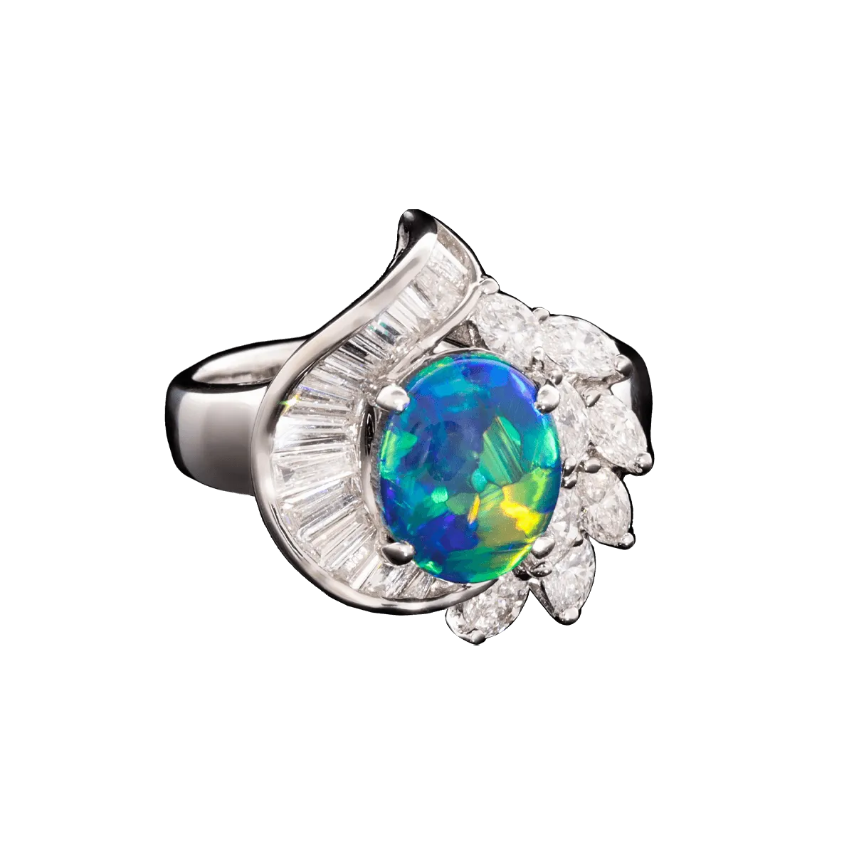 Peacock Flair Diamond & Opal Ring