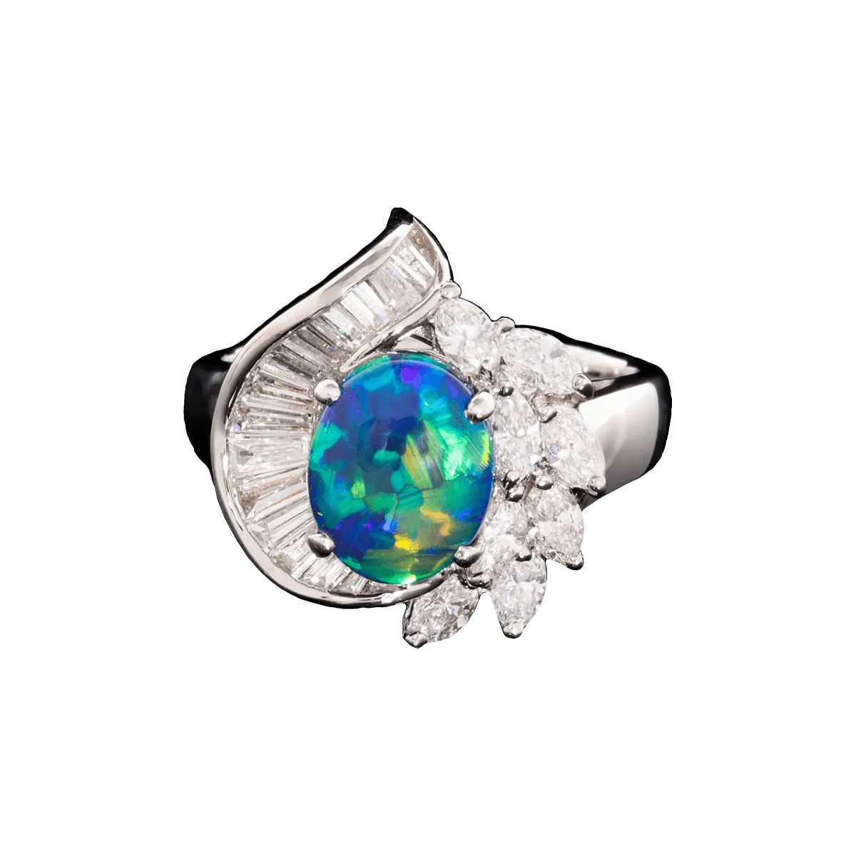 Peacock Flair Diamond & Opal Ring