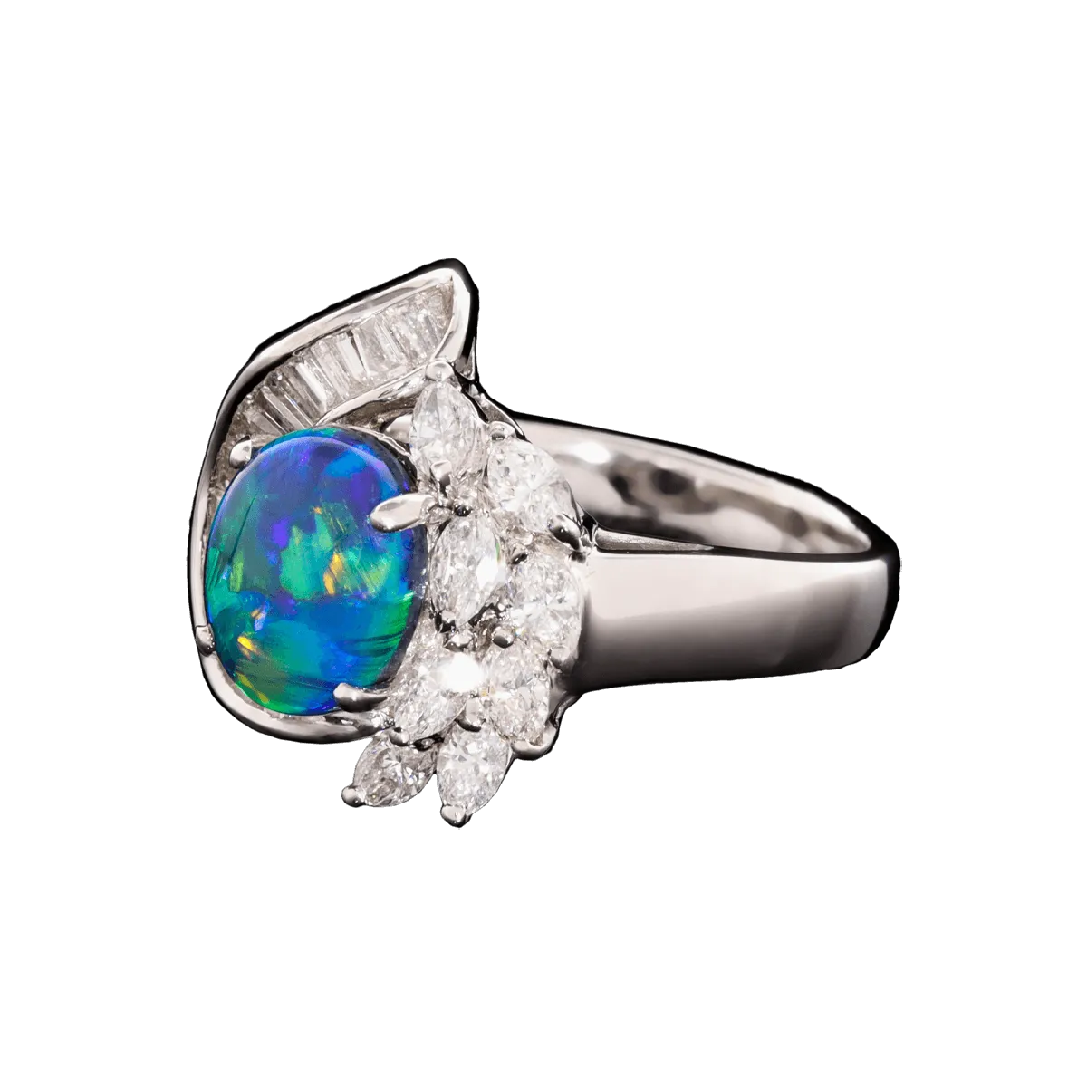 Peacock Flair Diamond & Opal Ring