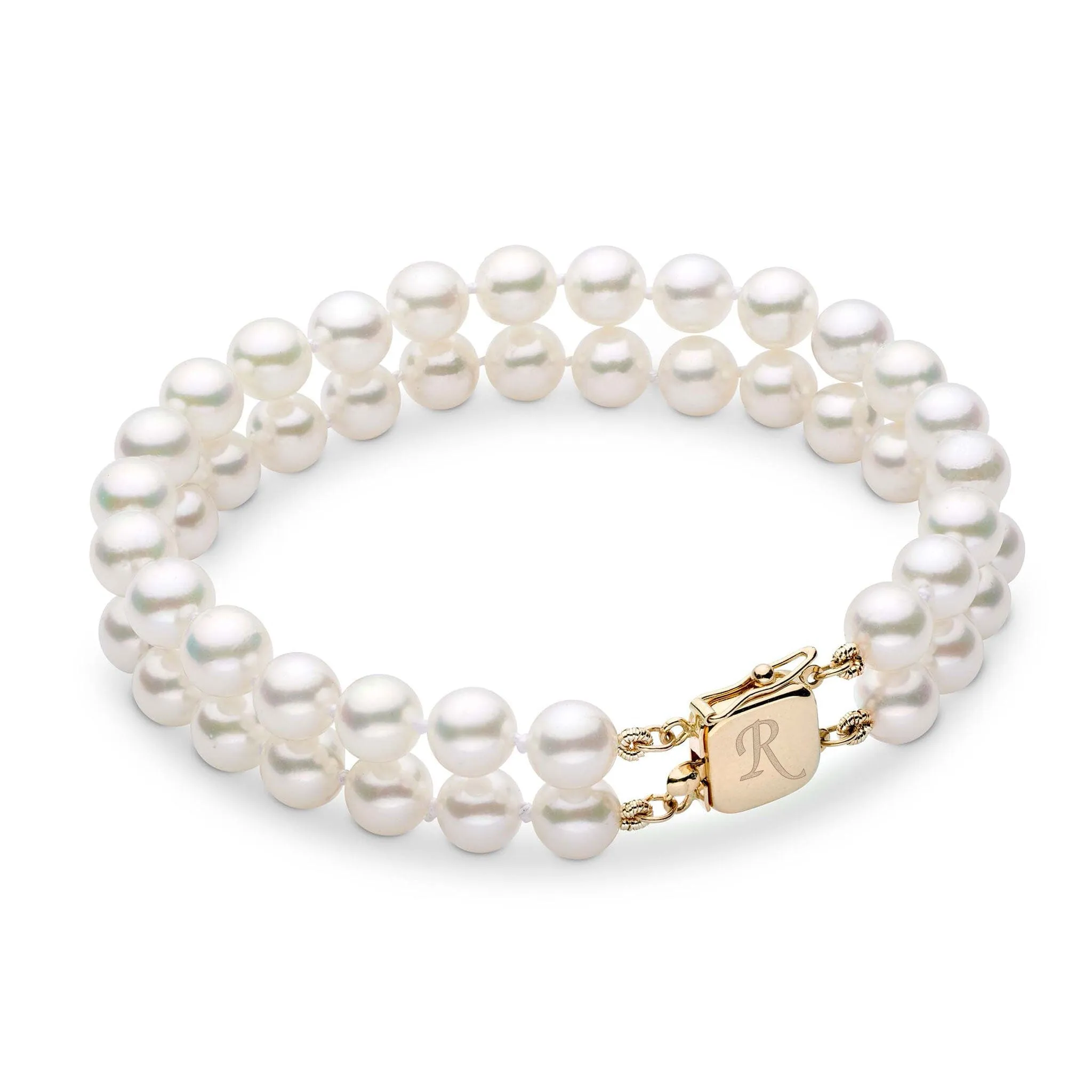 Personalized 6.5-7.0 mm AAA Akoya Pearl Double Strand Square Clasp Bracelet