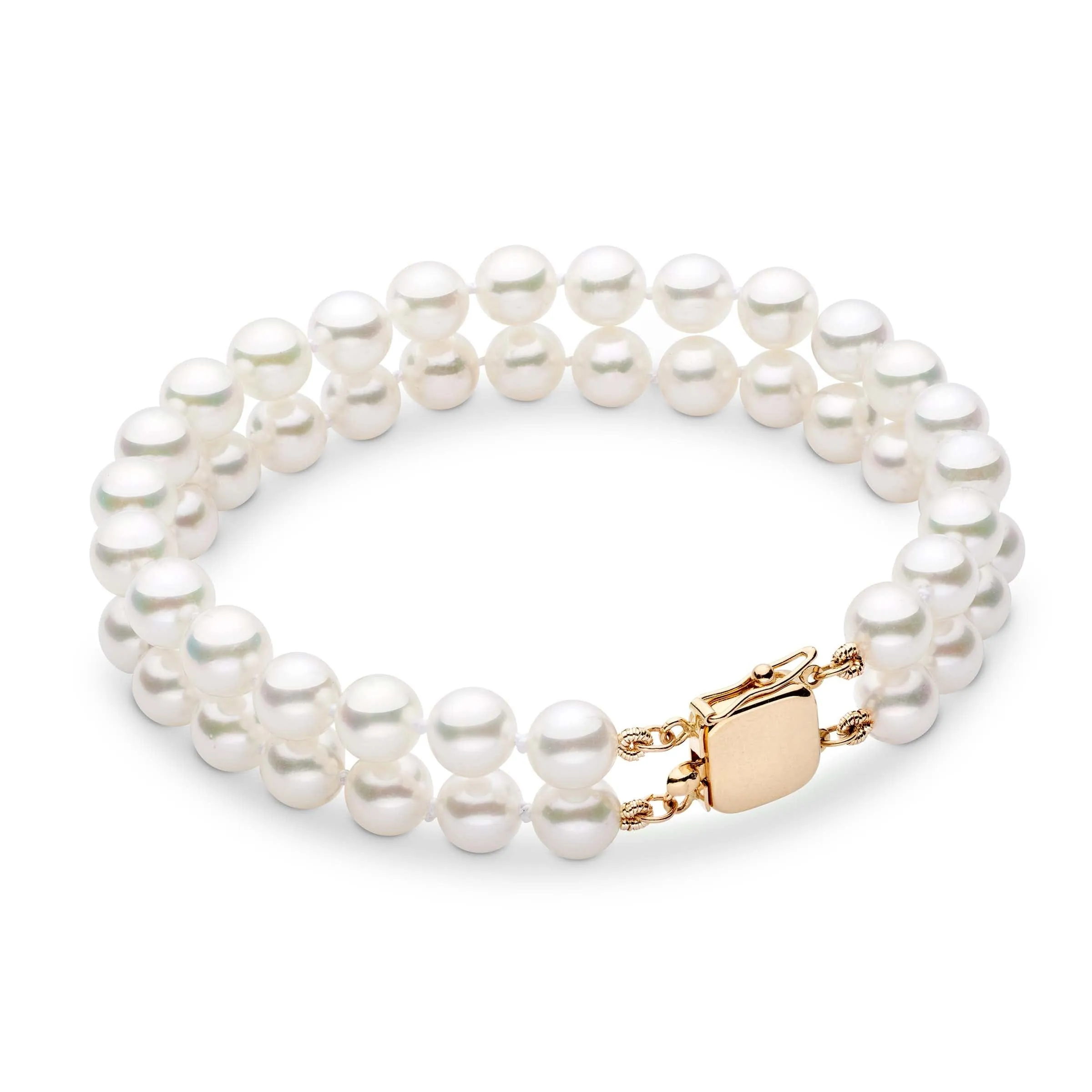 Personalized 6.5-7.0 mm AAA Akoya Pearl Double Strand Square Clasp Bracelet