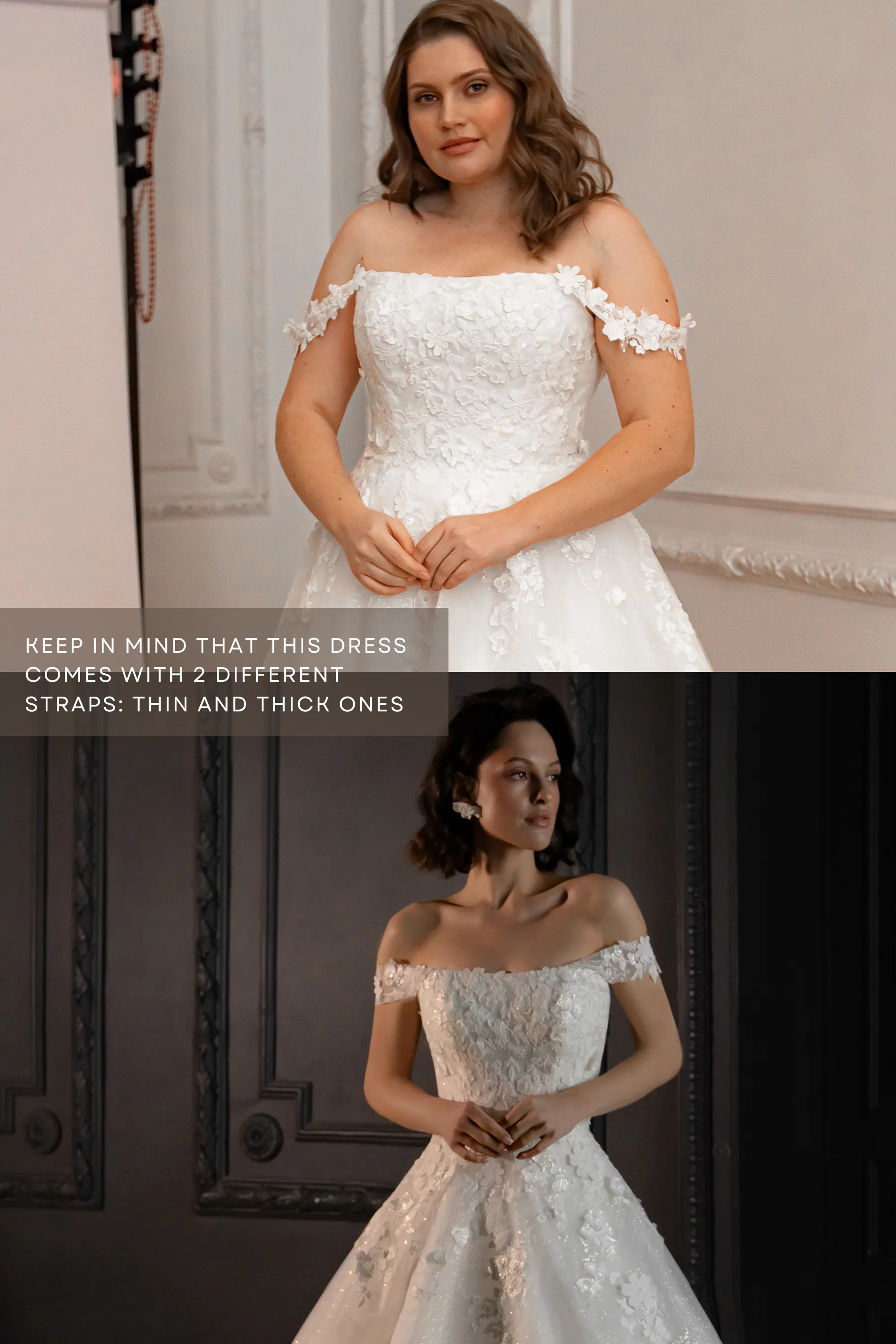 Plus Size Floral Lace Tulle Wedding Dress Yoki with Detachable Straps